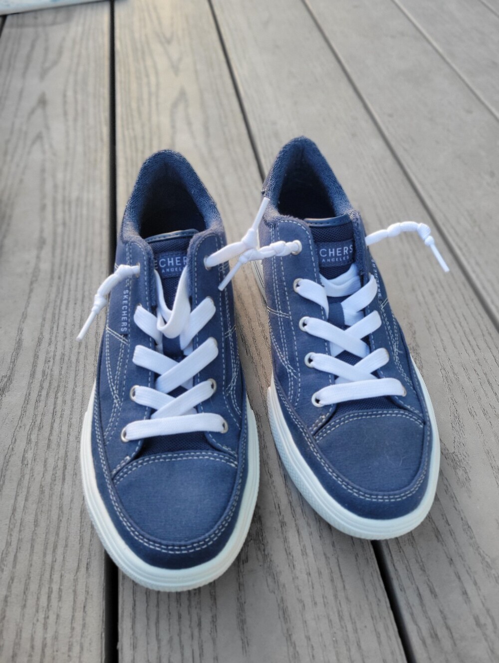 Skechers Navy Blue Canvas Lace-Up Sneakers with White Soles